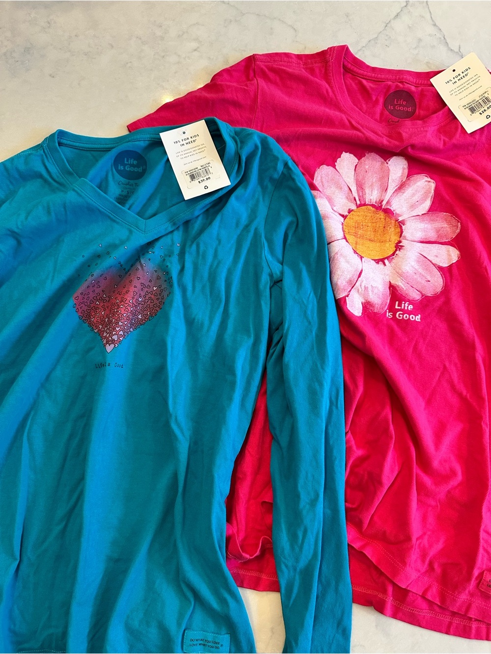 Life Is Good Teal Long Sleeve Heart Top & Pink Long Sleeve Daisy Top